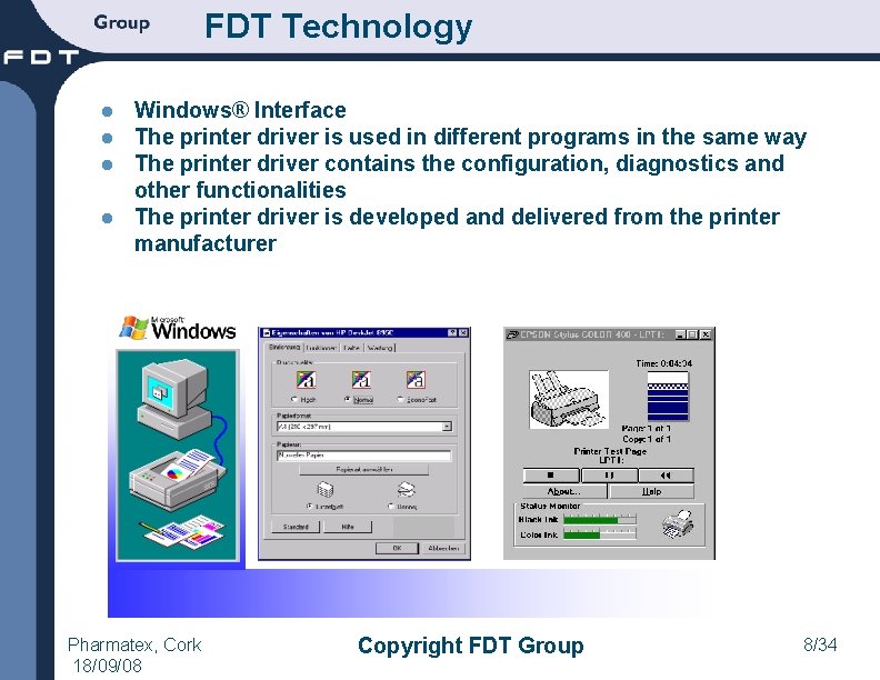 FDT Technology Windows® Interface The printer driver is used in different programs in the