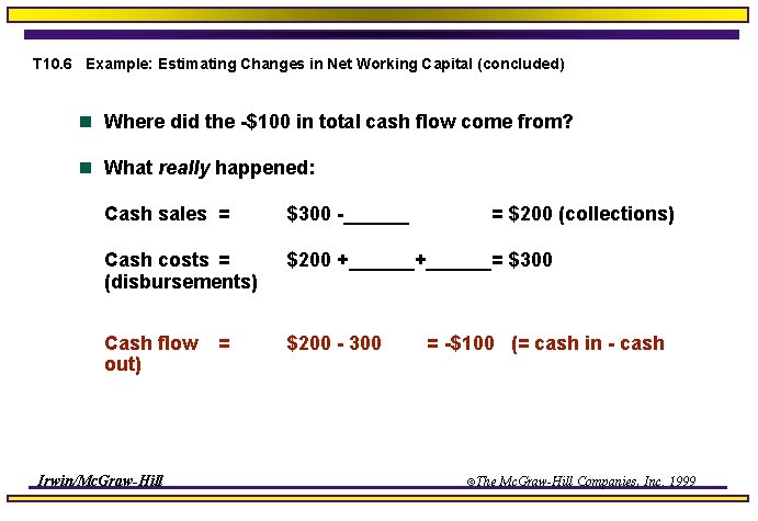 T 10. 6 Example: Estimating Changes in Net Working Capital (concluded) n Where did