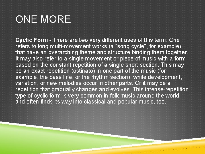 ONE MORE Cyclic Form - There are two very different uses of this term.