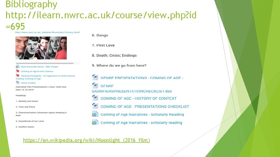 Bibliography http: //ilearn. nwrc. ac. uk/course/view. php? id =695 https: //en. wikipedia. org/wiki/Moonlight_(2016_film) 