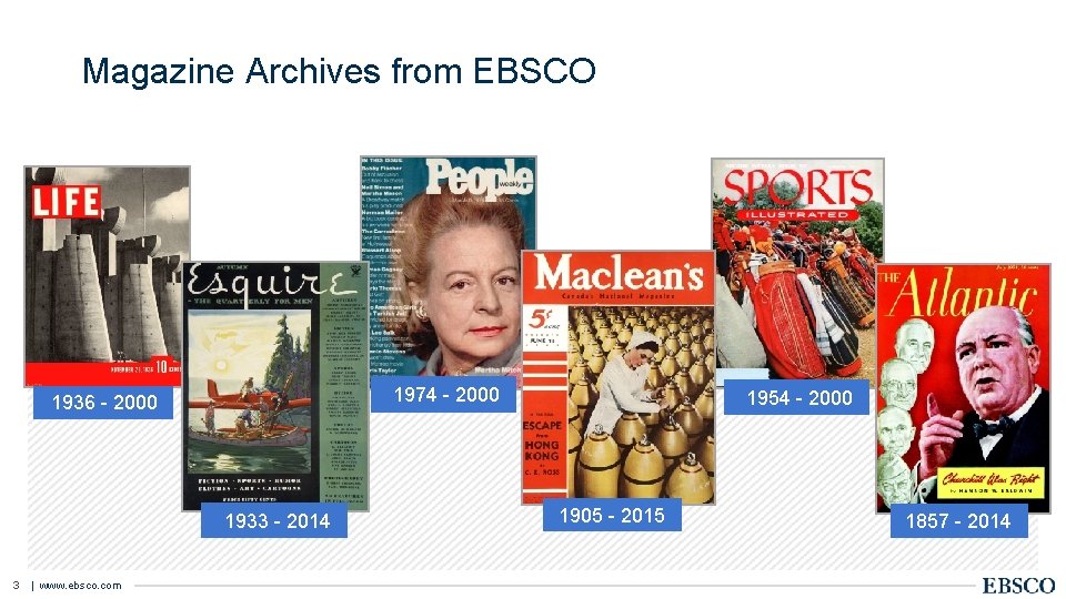 Magazine Archives from EBSCO 1974 - 2000 1936 - 2000 1933 - 2014 3