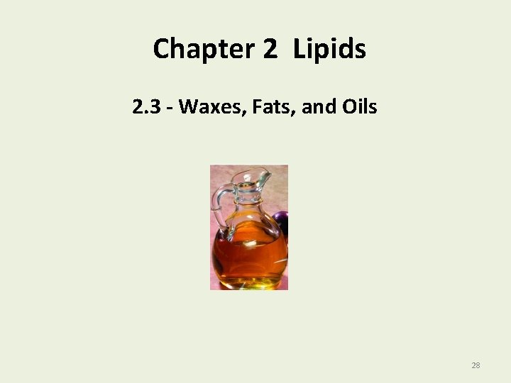 Chapter 2 Lipids 2. 3 - Waxes, Fats, and Oils 28 