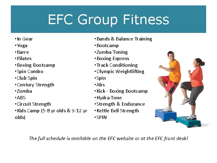 EFC Group Fitness • In Gear • Yoga • Barre • Pilates • Boxing