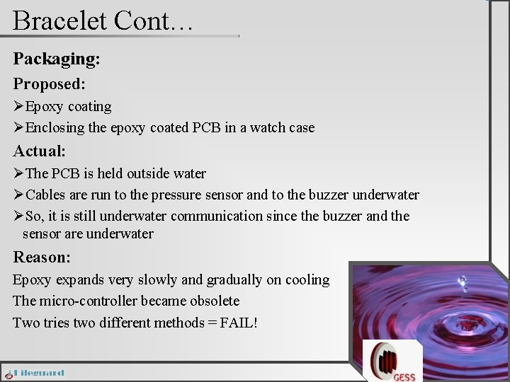 Bracelet Cont… Packaging: Proposed: ØEpoxy coating ØEnclosing the epoxy coated PCB in a watch