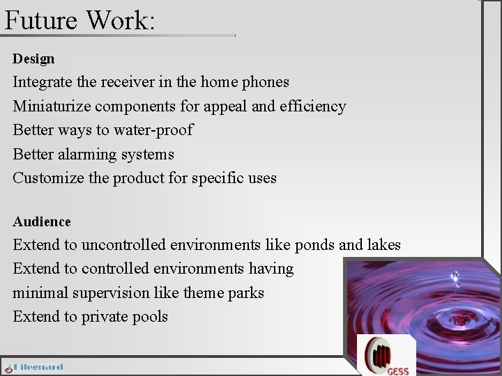 Future Work: Design Integrate the receiver in the home phones Miniaturize components for appeal