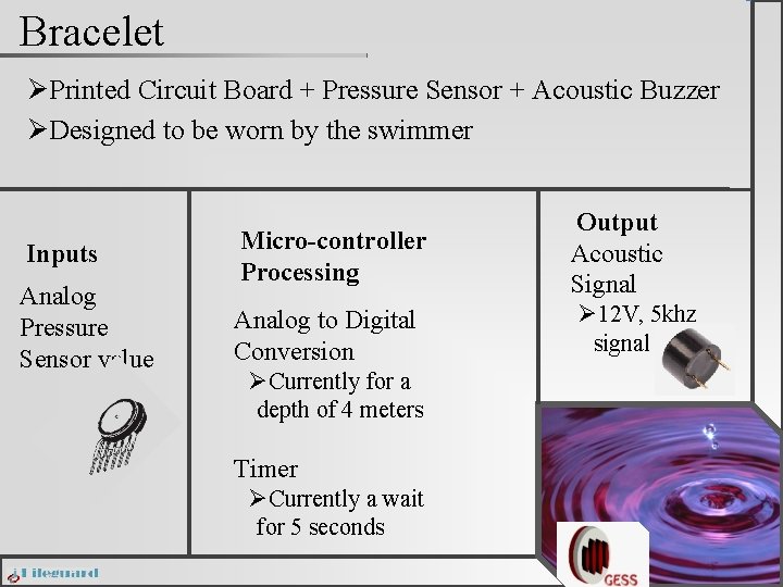 Bracelet ØPrinted Circuit Board + Pressure Sensor + Acoustic Buzzer ØDesigned to be worn