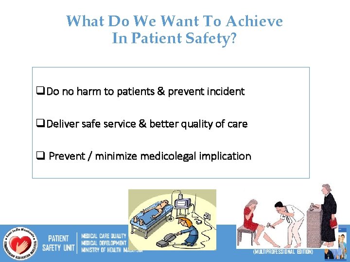 What Do We Want To Achieve In Patient Safety? q. Do no harm to
