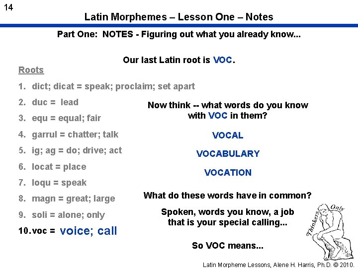 14 Latin Morphemes – Lesson One – Notes Part One: NOTES - Figuring out