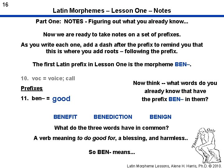 16 Latin Morphemes – Lesson One – Notes Part One: NOTES - Figuring out
