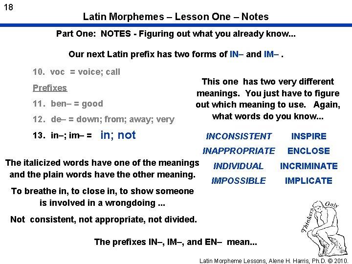 18 Latin Morphemes – Lesson One – Notes Part One: NOTES - Figuring out