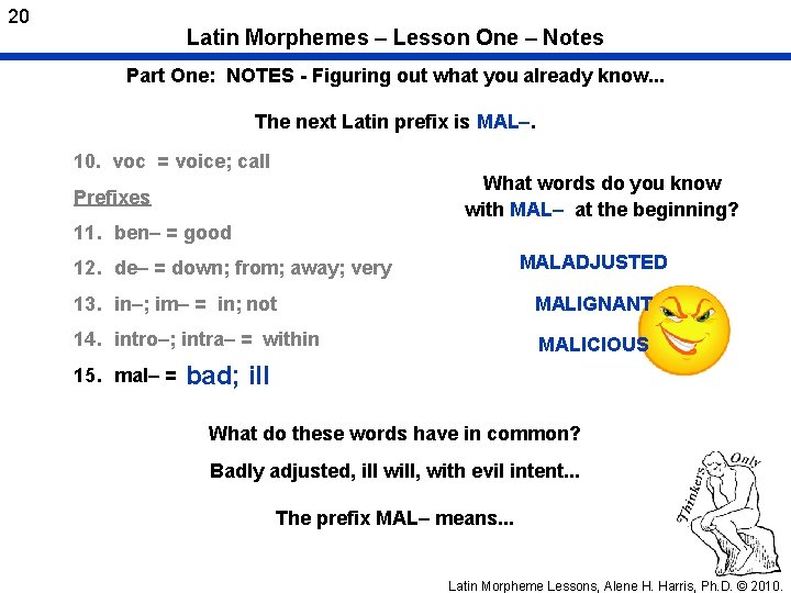 20 Latin Morphemes – Lesson One – Notes Part One: NOTES - Figuring out
