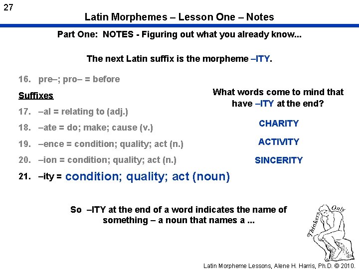 27 Latin Morphemes – Lesson One – Notes Part One: NOTES - Figuring out