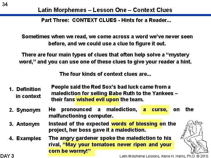 34 Latin Morphemes – Lesson One – Context Clues Part Three: CONTEXT CLUES -