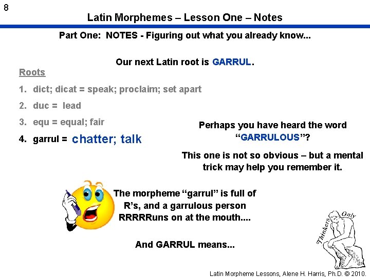 8 Latin Morphemes – Lesson One – Notes Part One: NOTES - Figuring out