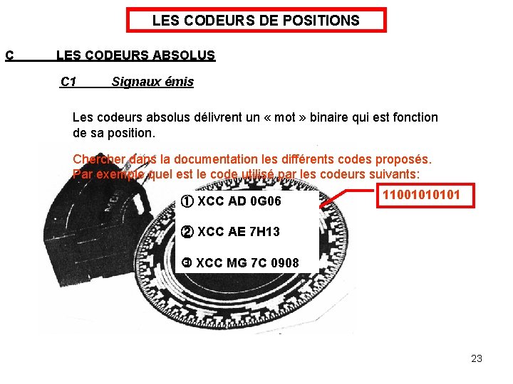 LES CODEURS DE POSITIONS C LES CODEURS ABSOLUS C 1 Signaux émis Les codeurs