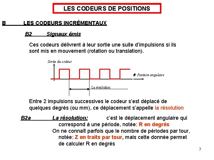 LES CODEURS DE POSITIONS B LES CODEURS INCRÉMENTAUX B 2 Signaux émis Ces codeurs