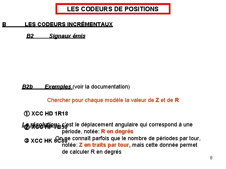 LES CODEURS DE POSITIONS B LES CODEURS INCRÉMENTAUX B 2 b Signaux émis Exemples