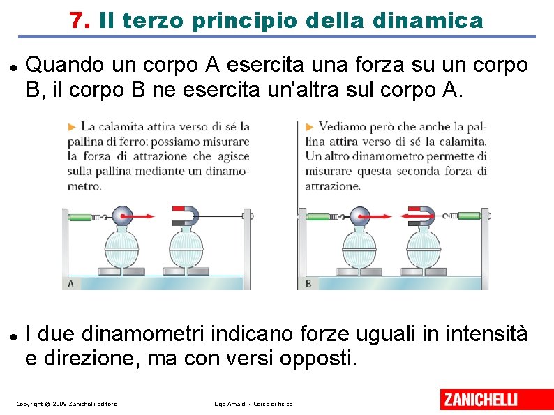 7. Il terzo principio della dinamica Quando un corpo A esercita una forza su