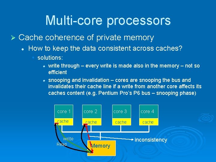 Multi-core processors Ø Cache coherence of private memory l How to keep the data