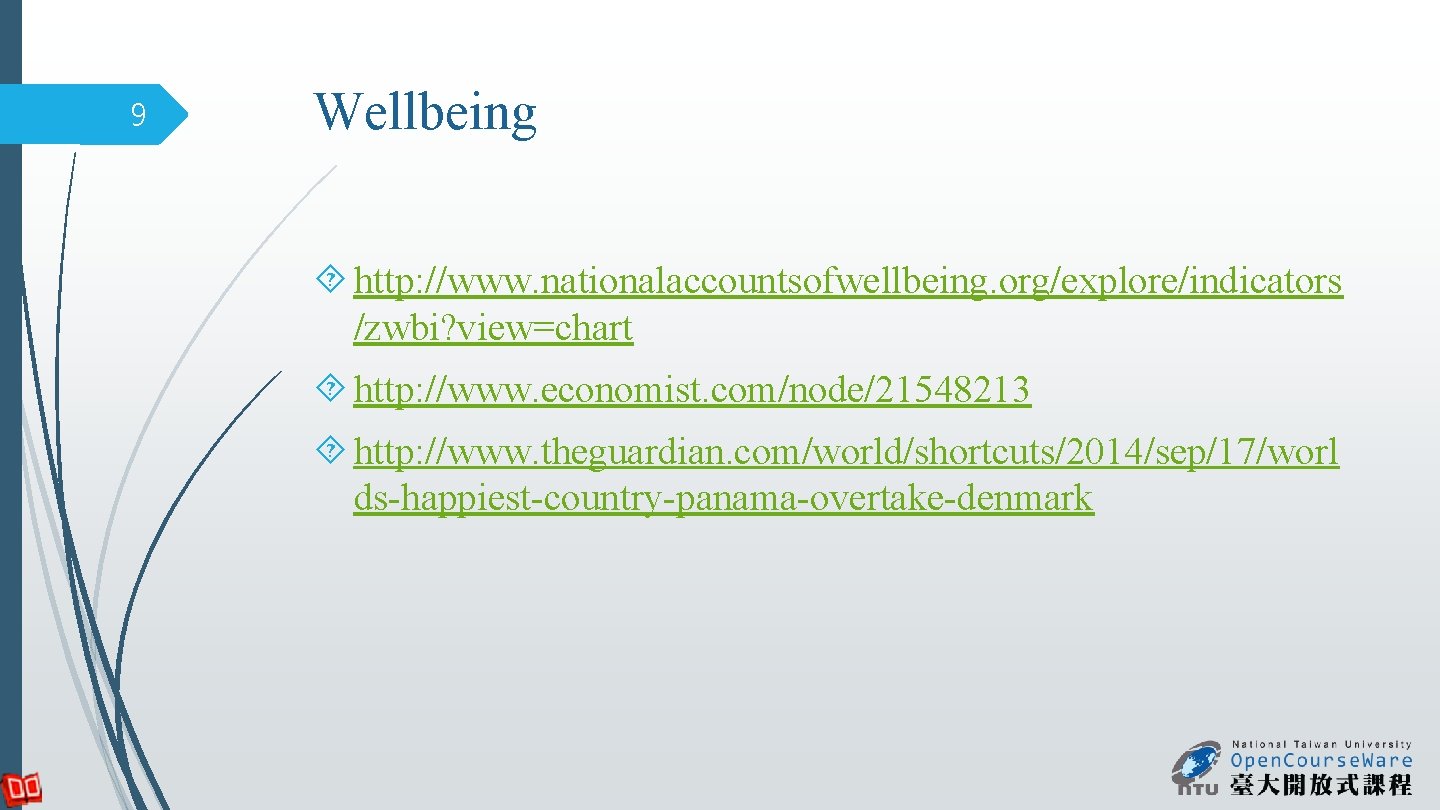 9 Wellbeing http: //www. nationalaccountsofwellbeing. org/explore/indicators /zwbi? view=chart http: //www. economist. com/node/21548213 http: //www.