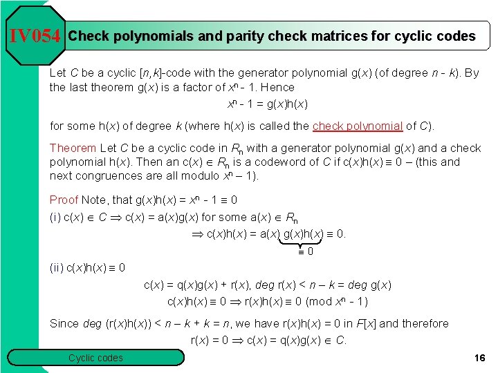 Iv 054 Chapter 3 Cyclic And Convolution Codes