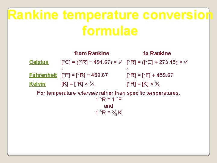 Rankine temperature conversion formulae Celsius from Rankine to Rankine [°C] = ([°R] − 491.