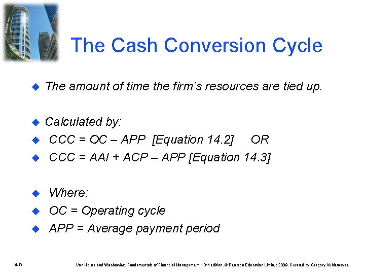 The Cash Conversion Cycle The amount of time the firm’s resources are tied up. The Cash Conversion Cycle The amount of time the firm’s resources are tied up.