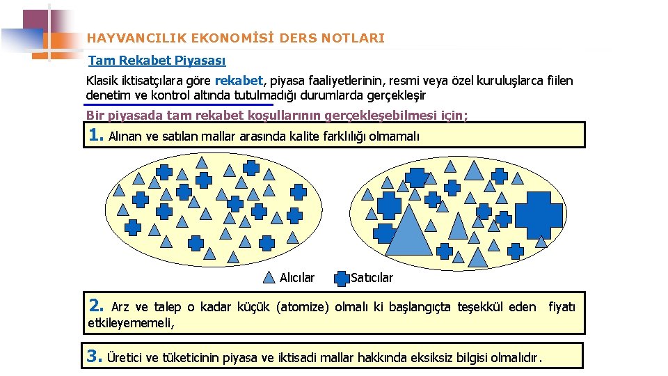 HAYVANCILIK EKONOMİSİ DERS NOTLARI Prof. Dr. Yılmaz ARAL Tam Rekabet Piyasası Klasik iktisatçılara göre