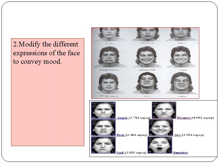 2. Modify the different expressions of the face to convey mood. 