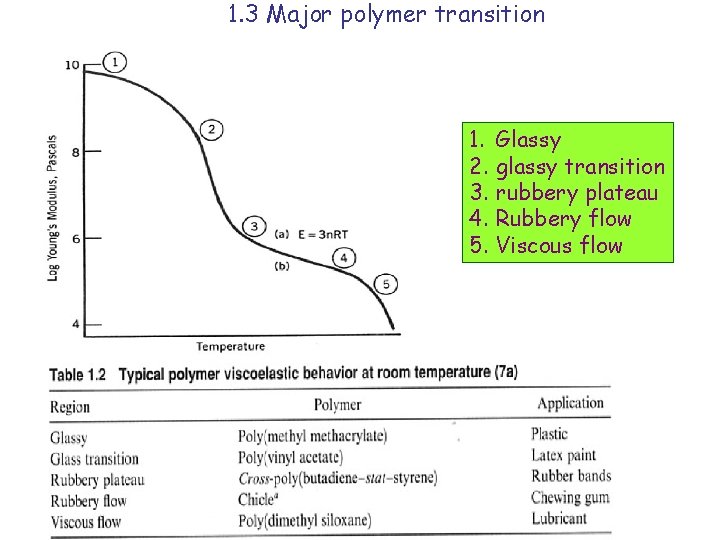 1. 3 Major polymer transition 1. 2. 3. 4. 5. Glassy glassy transition rubbery