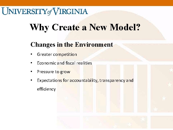 Why Create a New Model? Changes in the Environment • Greater competition • Economic