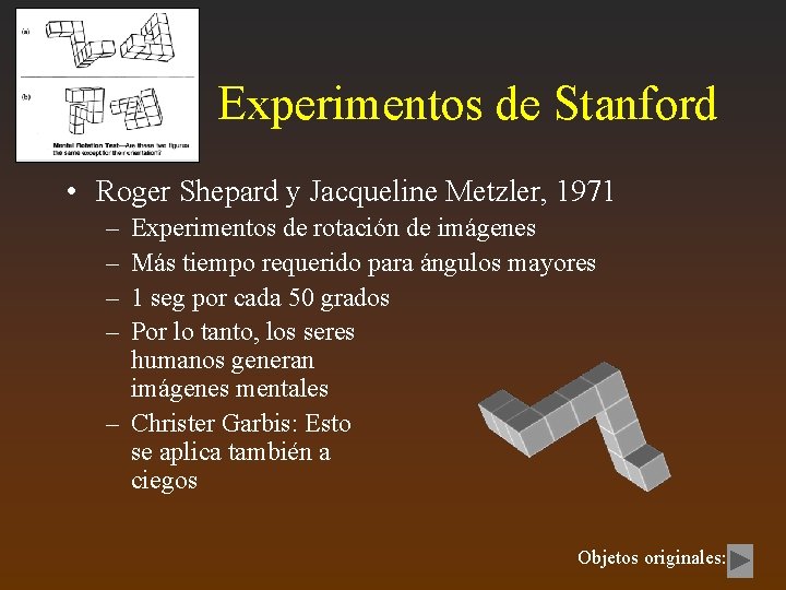 Experimentos de Stanford • Roger Shepard y Jacqueline Metzler, 1971 – – Experimentos de