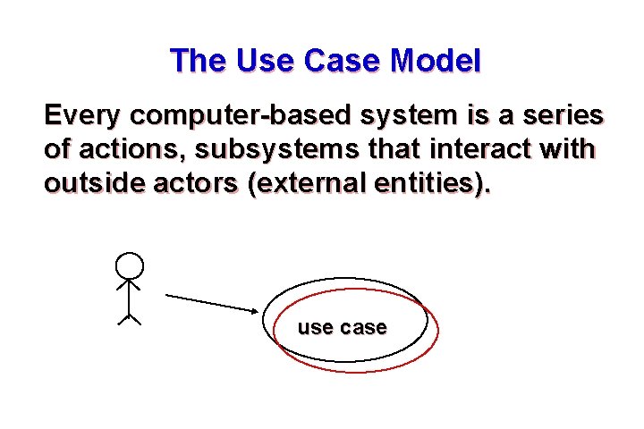 The Use Case Model Every computer-based system is a series of actions, subsystems that