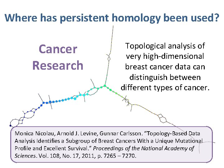 Where has persistent homology been used? Cancer Research Topological analysis of very high-dimensional breast
