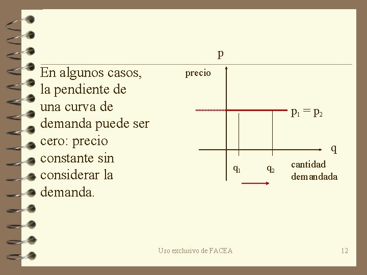 p En algunos casos, la pendiente de una curva de demanda puede ser cero: