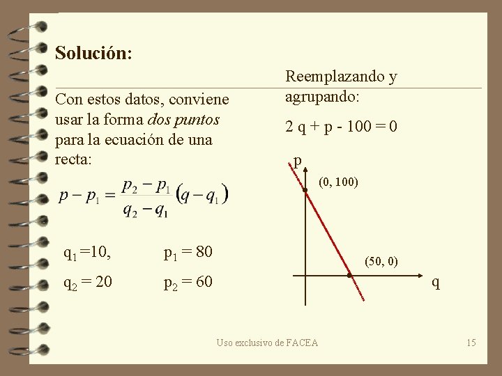 Solución: Con estos datos, conviene usar la forma dos puntos para la ecuación de