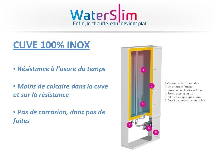 CUVE 100% INOX • Résistance à l’usure du temps • Moins de calcaire dans