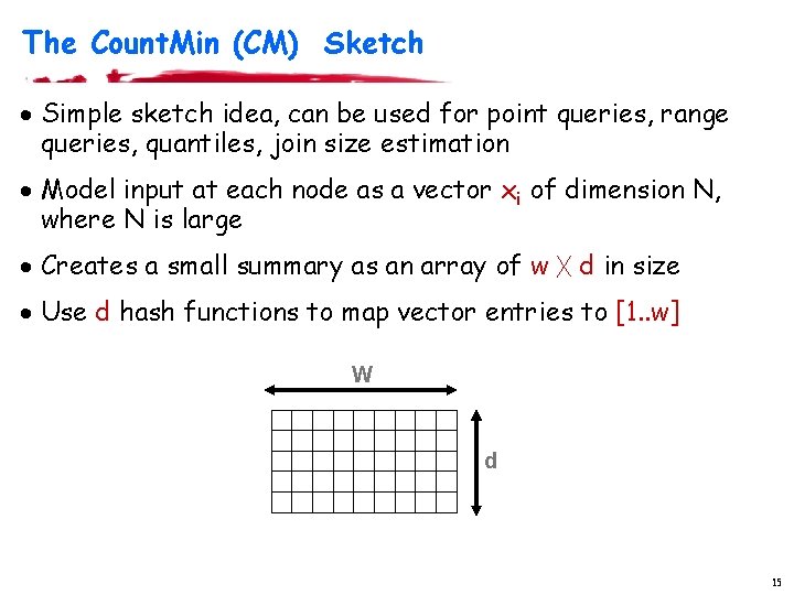 The Count. Min (CM) Sketch · Simple sketch idea, can be used for point