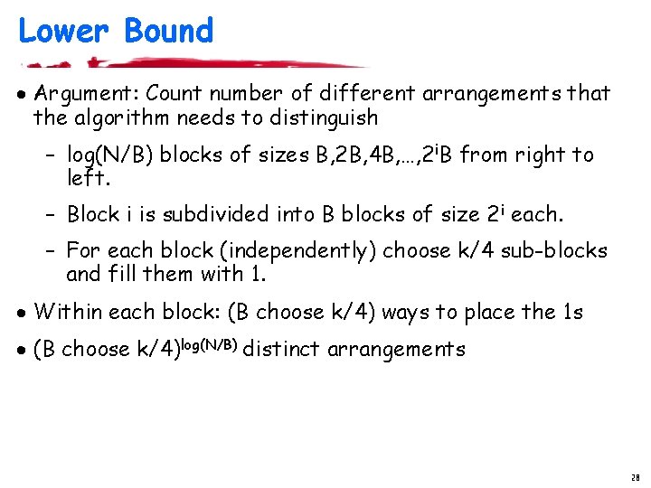 Lower Bound · Argument: Count number of different arrangements that the algorithm needs to