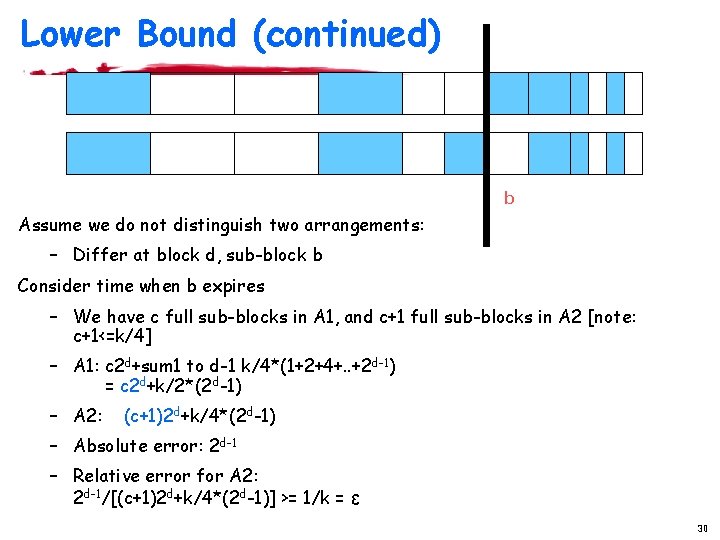 Lower Bound (continued) b Assume we do not distinguish two arrangements: – Differ at