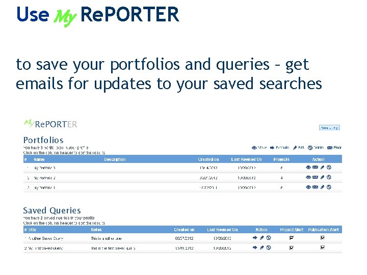Use My Re. PORTER to save your portfolios and queries – get emails for