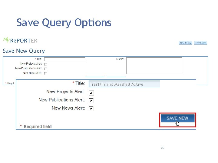 Save Query Options Franklin and Marshall Active 35 