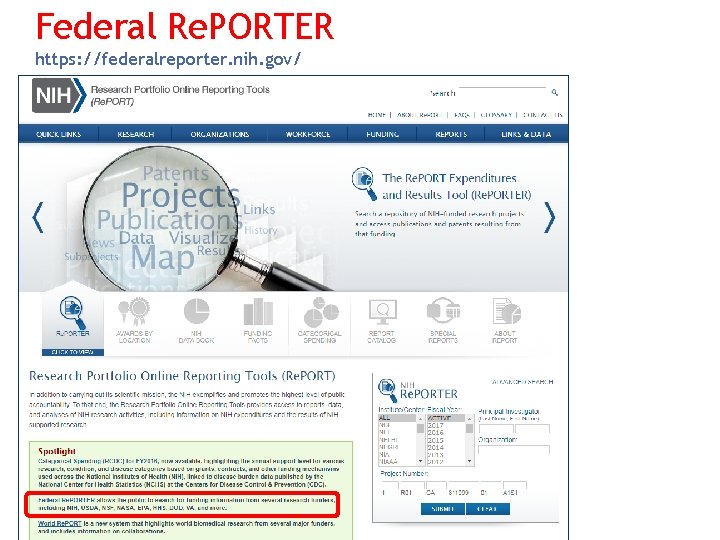 Federal Re. PORTER https: //federalreporter. nih. gov/ 64 