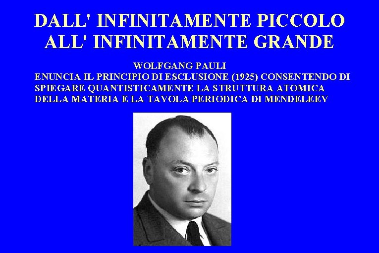 DALL' INFINITAMENTE PICCOLO ALL' INFINITAMENTE GRANDE WOLFGANG PAULI ENUNCIA IL PRINCIPIO DI ESCLUSIONE (1925)