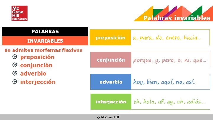 Palabras invariables © Mc. Graw-Hill 
