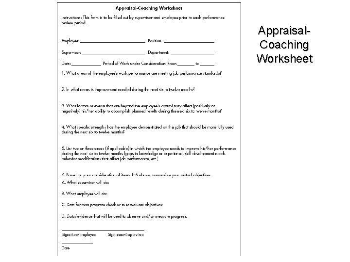 Appraisal. Coaching Worksheet 