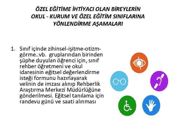 ÖZEL EĞİTİME İHTİYACI OLAN BİREYLERİN OKUL - KURUM VE ÖZEL EĞİTİM SINIFLARINA YÖNLENDİRME AŞAMALARI