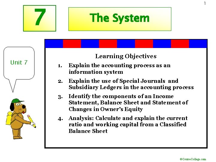 1 7 Unit 7 The System Learning Objectives 1. Explain the accounting process as