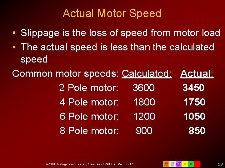 Actual Motor Speed • Slippage is the loss of speed from motor load •