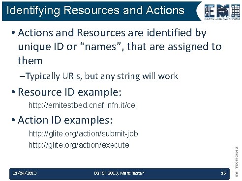 Identifying Resources and Actions • Actions and Resources are identified by unique ID or
